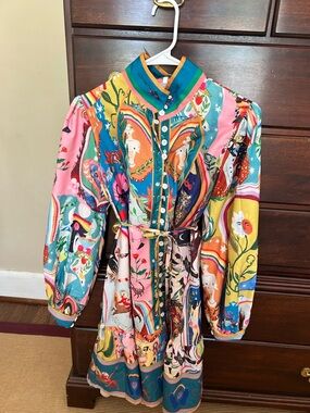 Multicolor Printed Belted Women's Coat